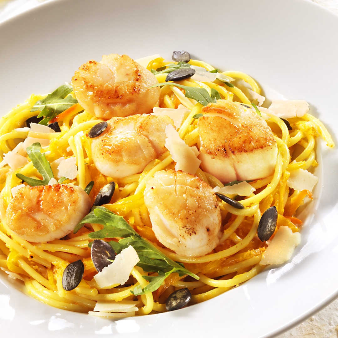 Spaghetti mit gebratenen Tiefsee-Scallops